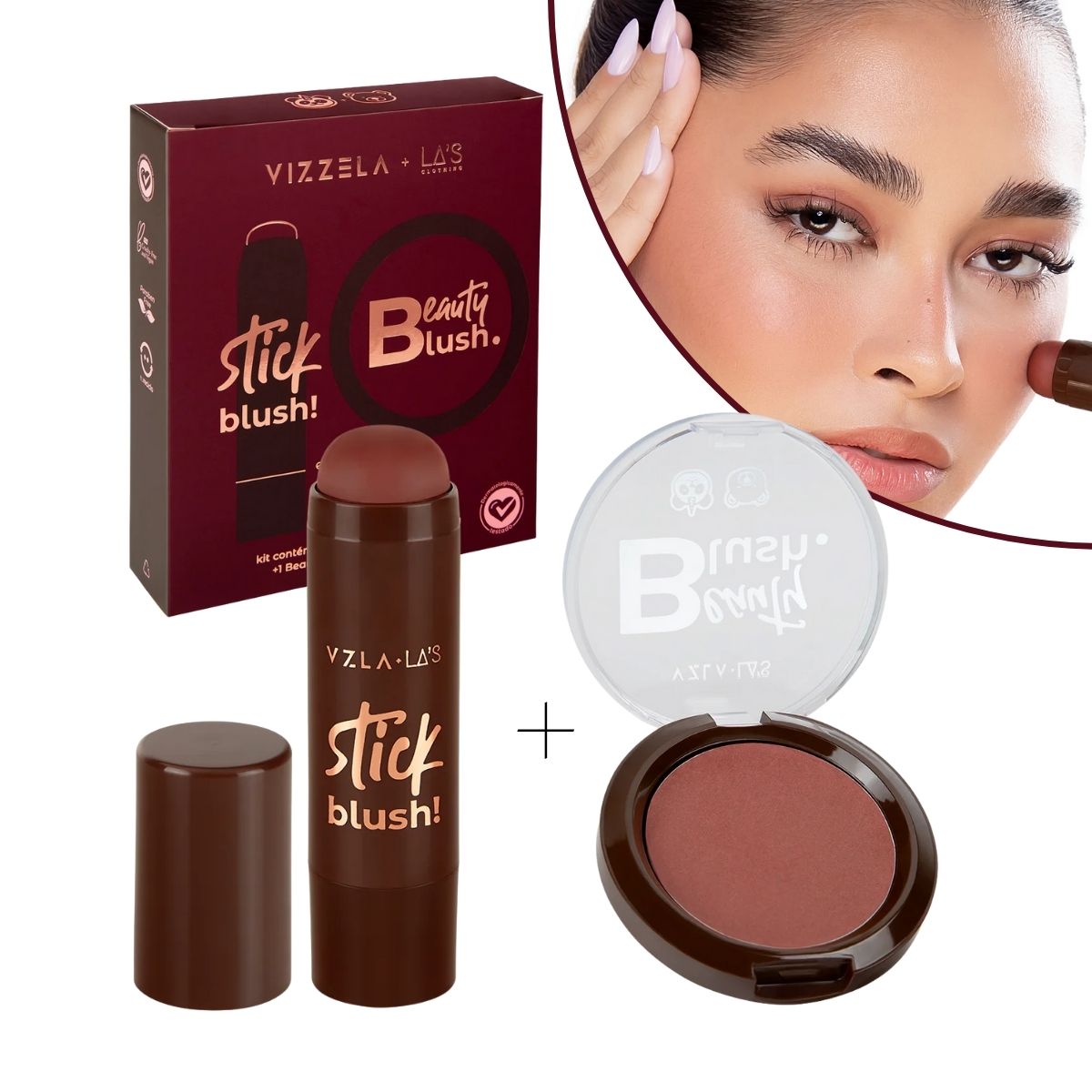 Kit Blush em Stick + Blush Compacto Red Mocha - Vizzela